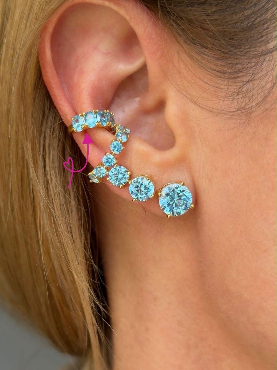 Piercing Fake Zircônia Oval Sky Blue em Banho de Ouro