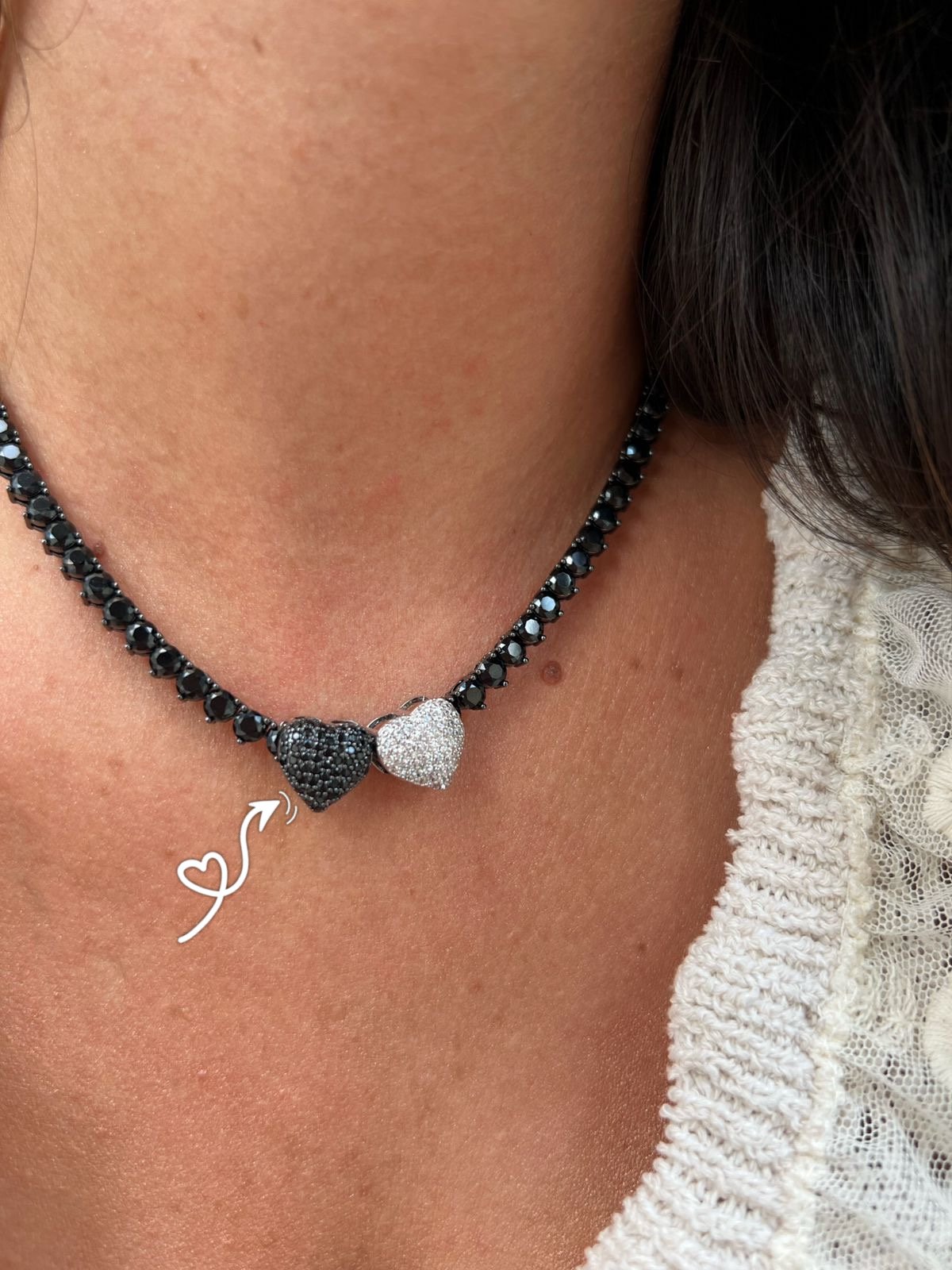 Pingente Coração com Zircônia Black em Banho de Rodio Branco