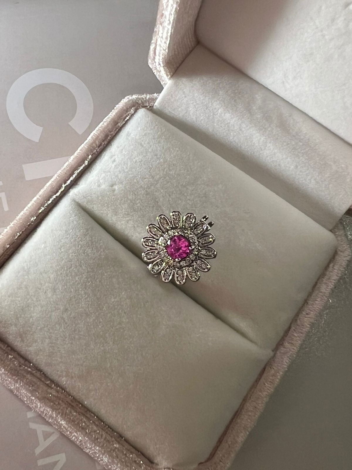 Pingente Girassol com Zircônia Cristal e Pink (Para Pulseira) em Banho de Ródio Branco