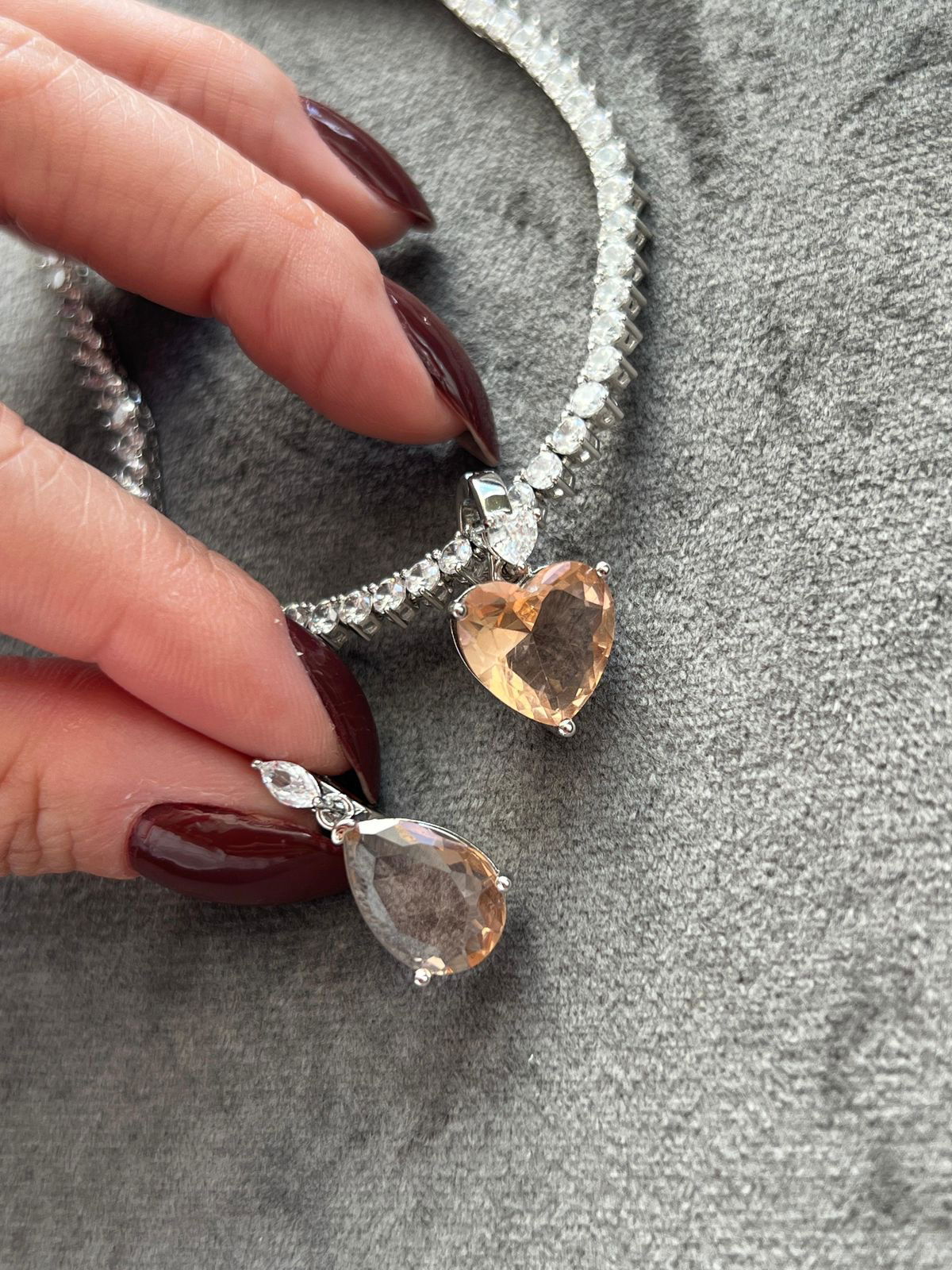 Pingente Gota com Zircônia Cristal e Mocha Mousse em Banho de Ródio Branco