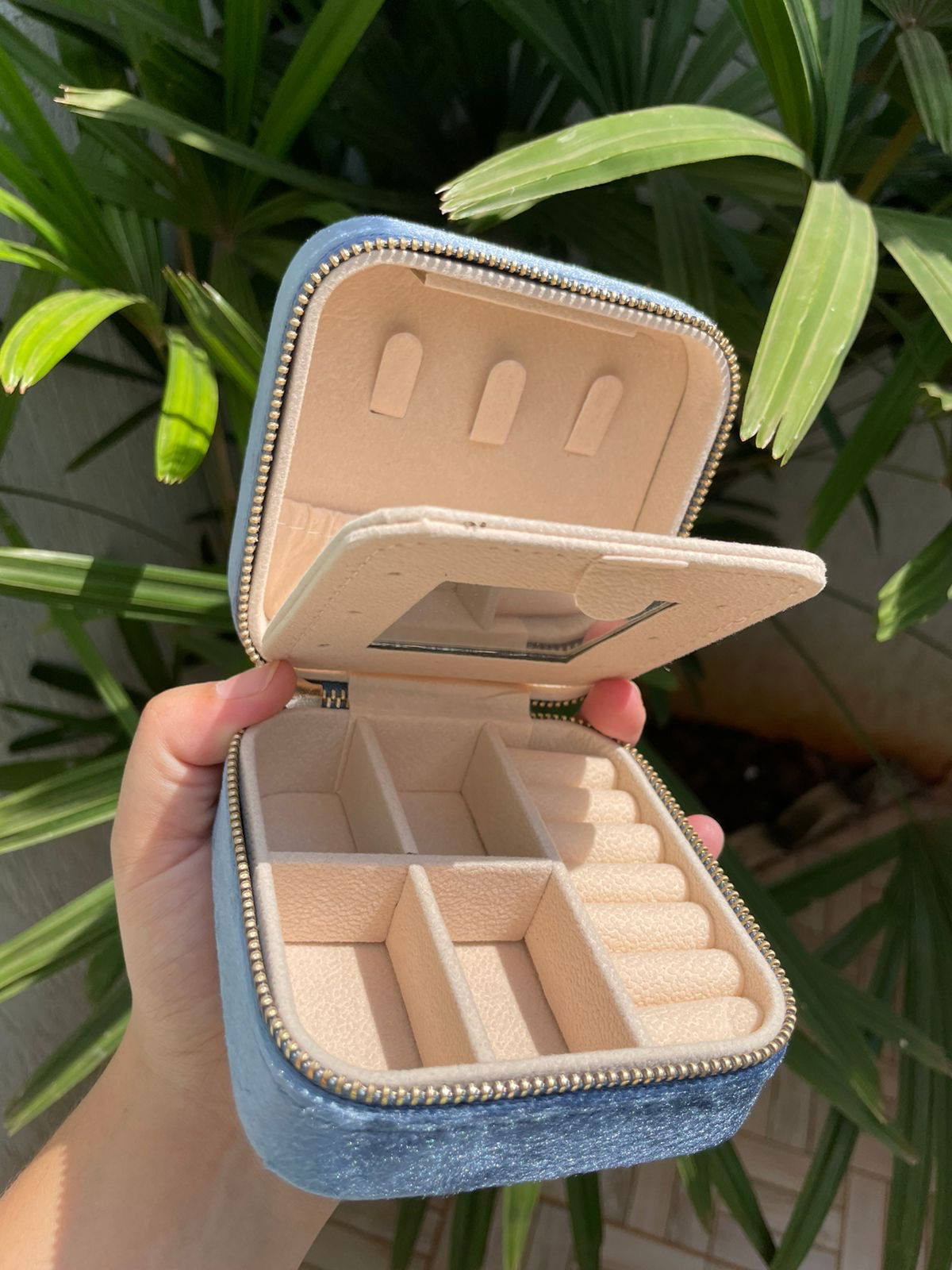 Porta Joias Azul Veludo Italiano