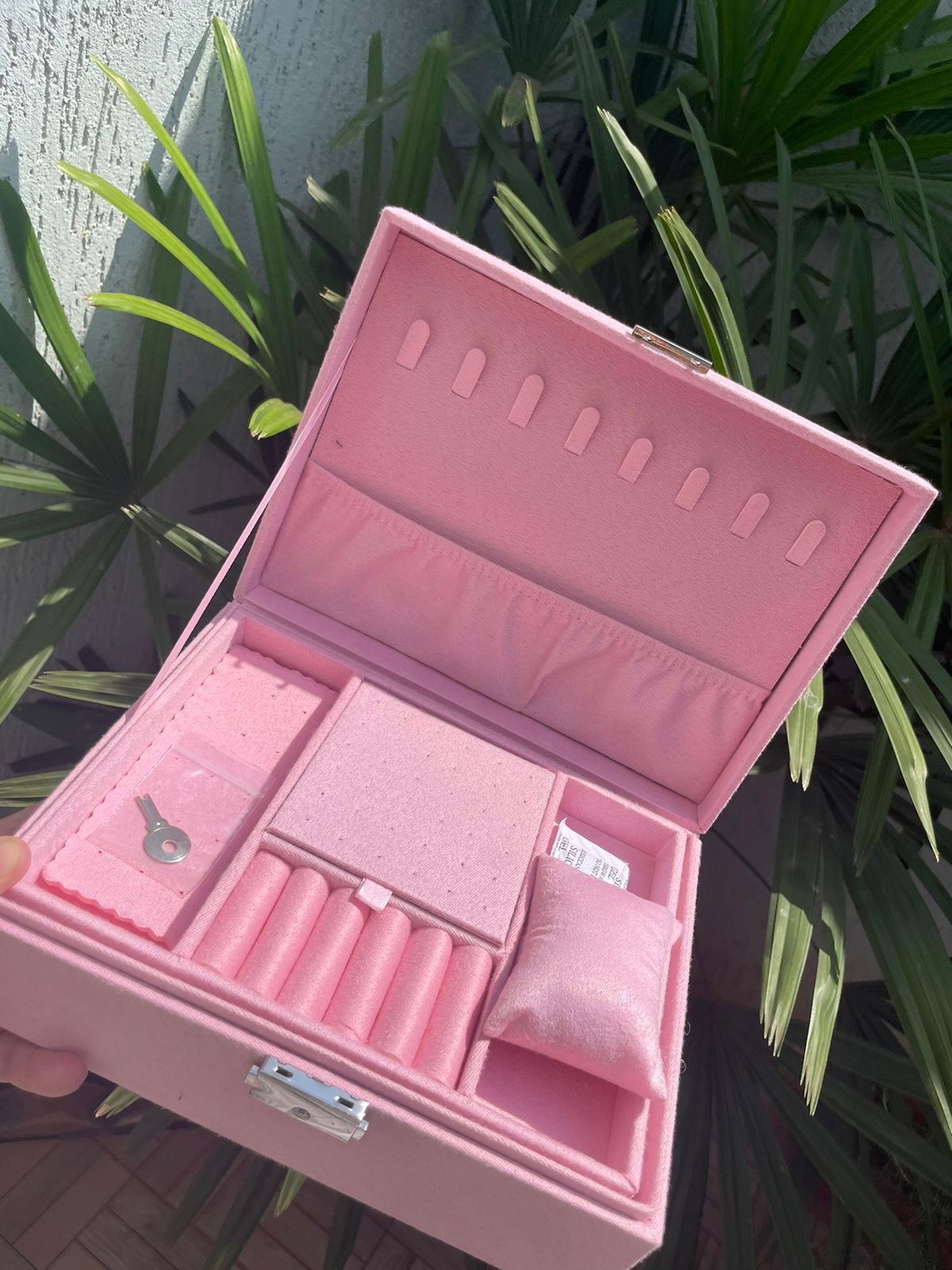 Maleta Dupla em Veludo Rosa Claro