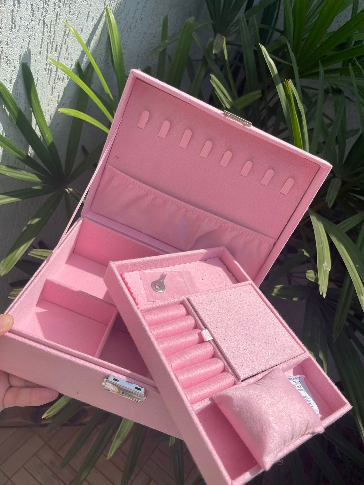 Maleta Dupla em Veludo Rosa Claro