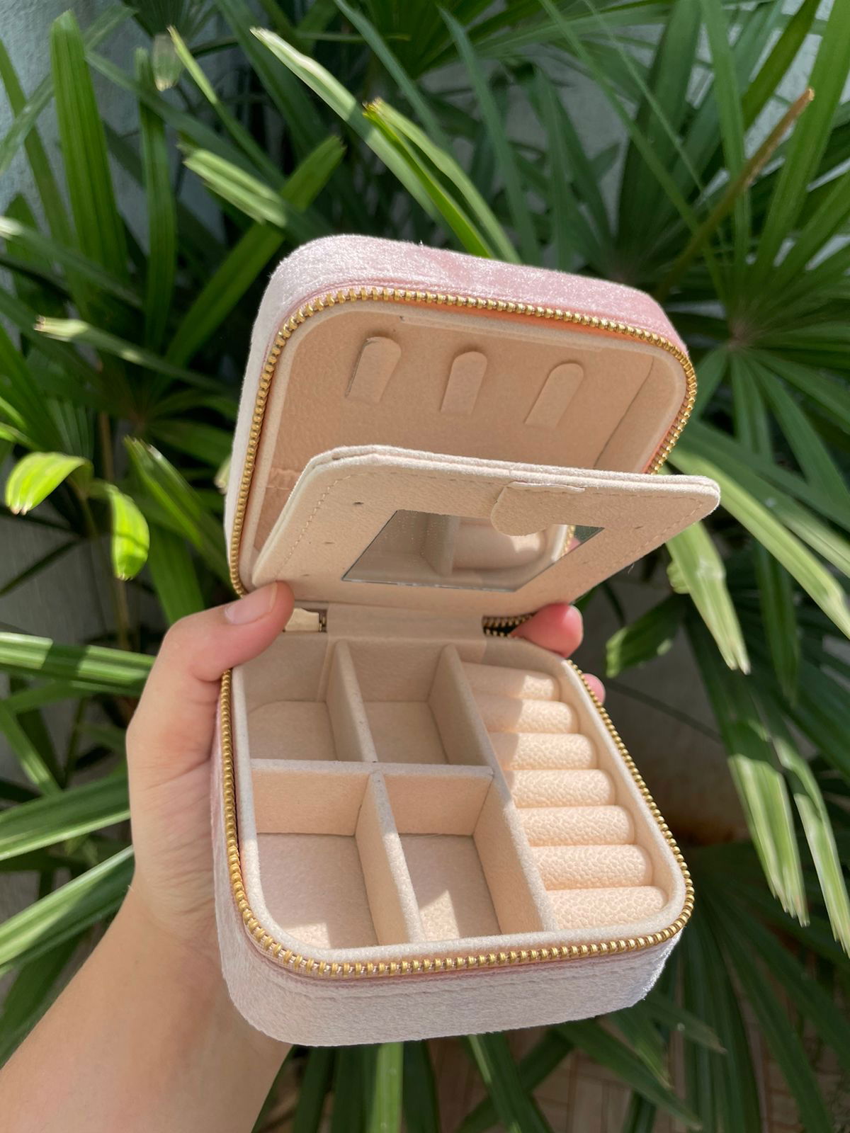 Porta Joias Rosa Veludo Italino