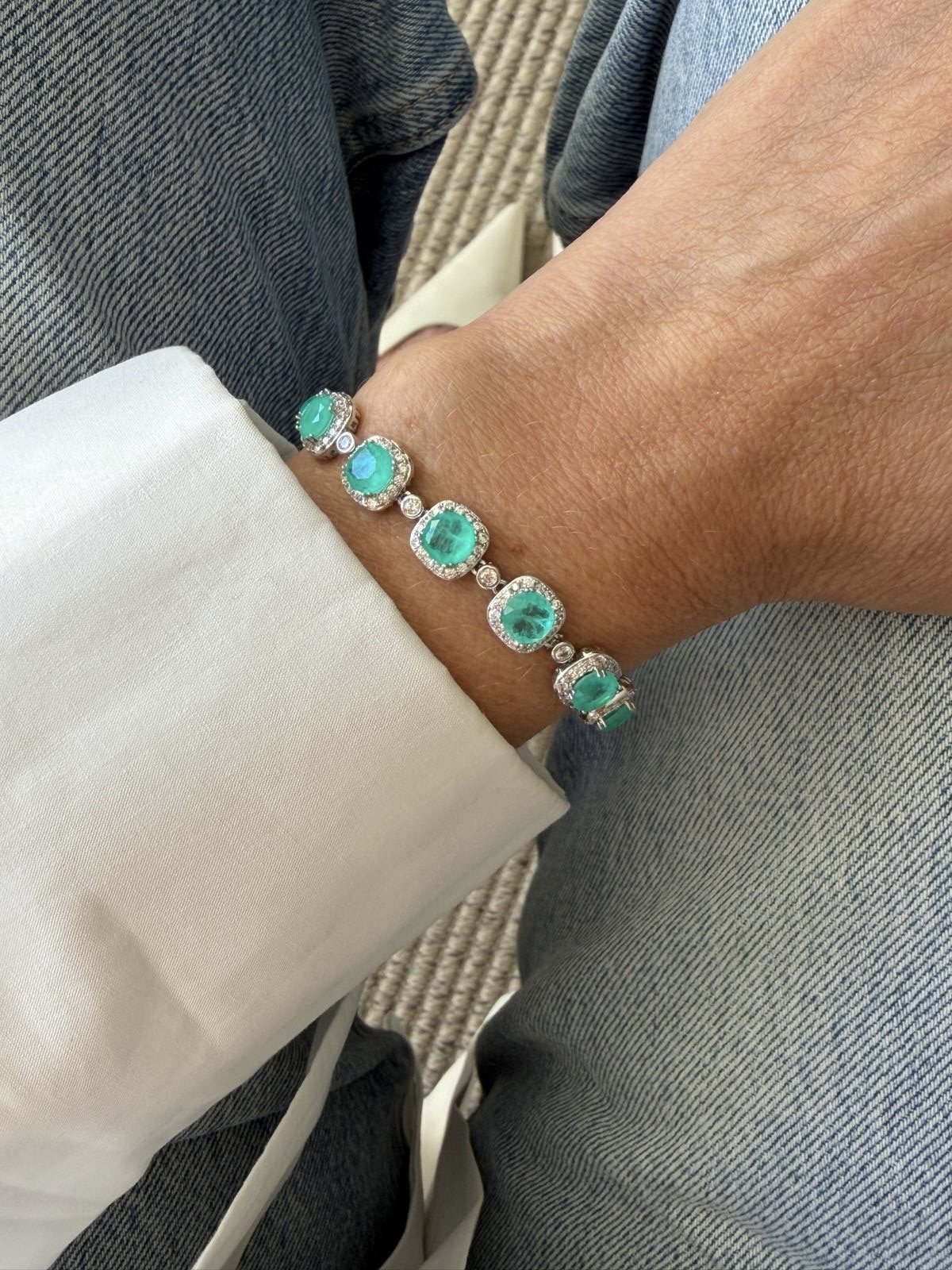 Pulseira com Fusion Esmeralda Colombiana e Zircônia Cristal (Fecho joia) em Banho de Ródio Branco