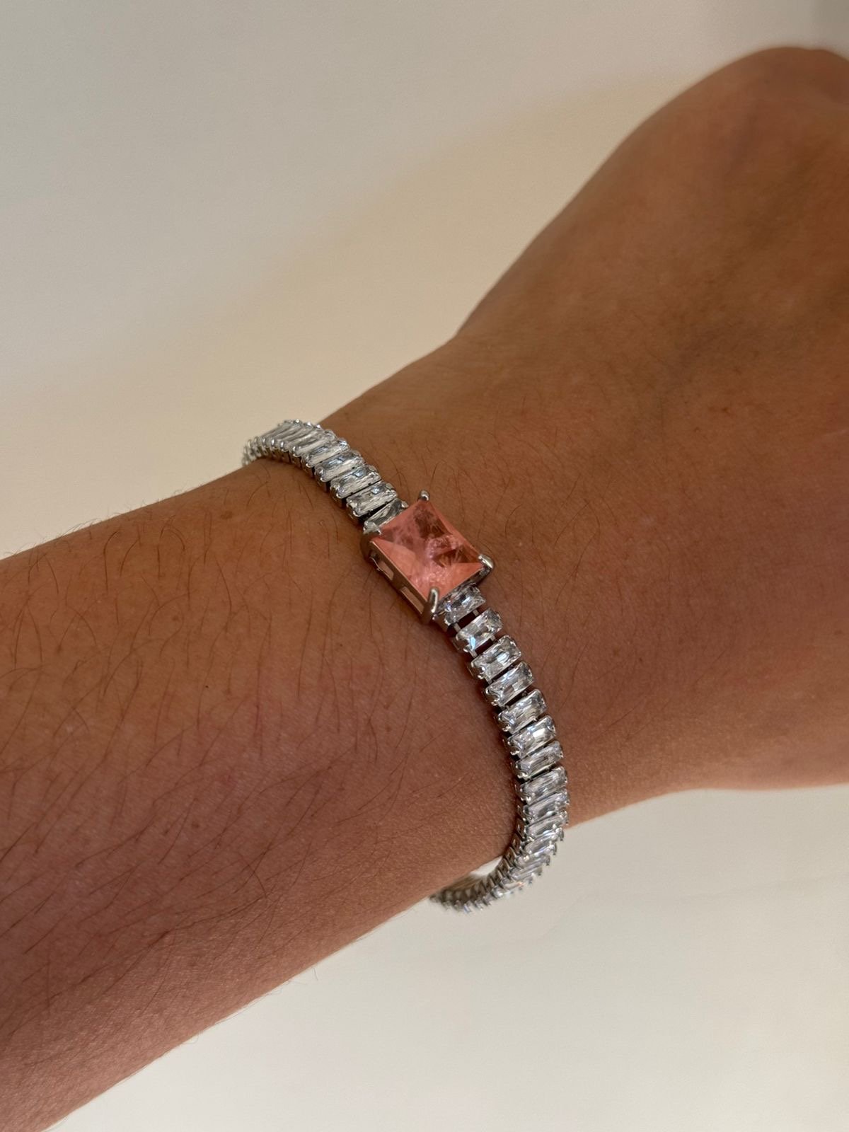 Pulseira com Zircônia Cristal e Fusion Morganita em Banho de Ródio Branco