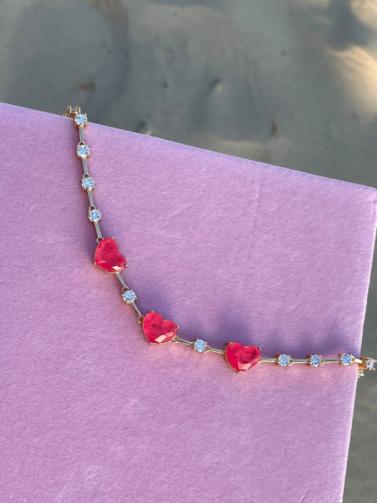 Pulseira Coração Fusion Coral em Banho de Ouro