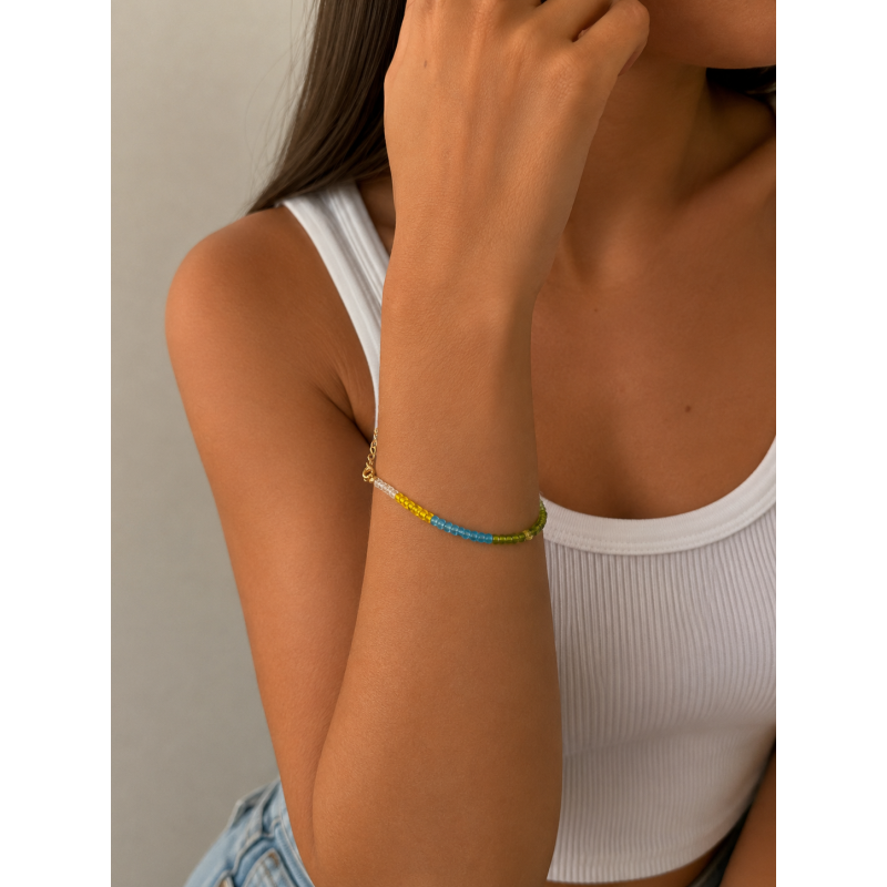 Pulseira Miçanga Fino cores do Brasil Fio de Nylon em Banho de Ouro