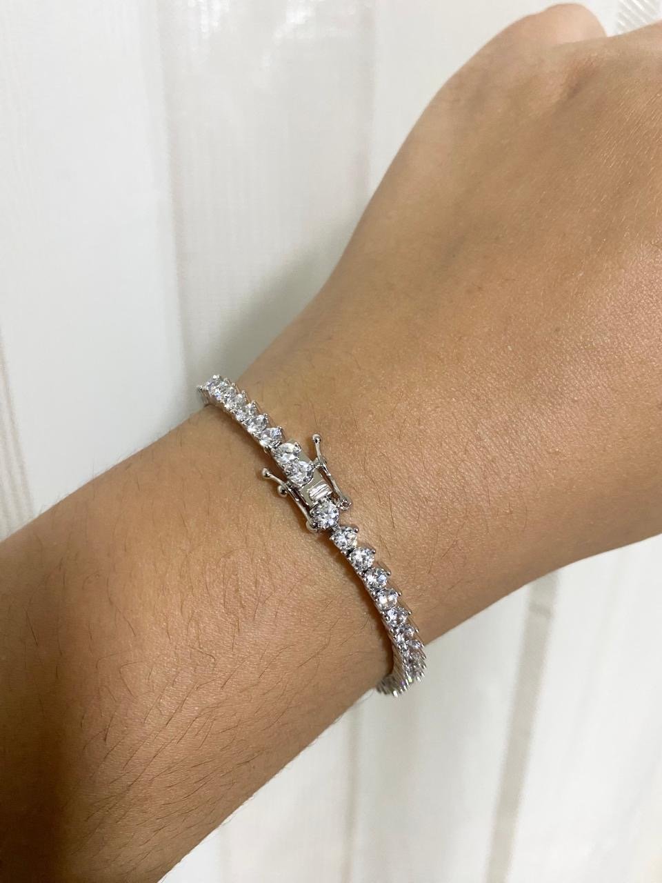 Pulseira Riviera 3 pontas 3mm ( Fecho Joia ) em Banho de Ródio Branco