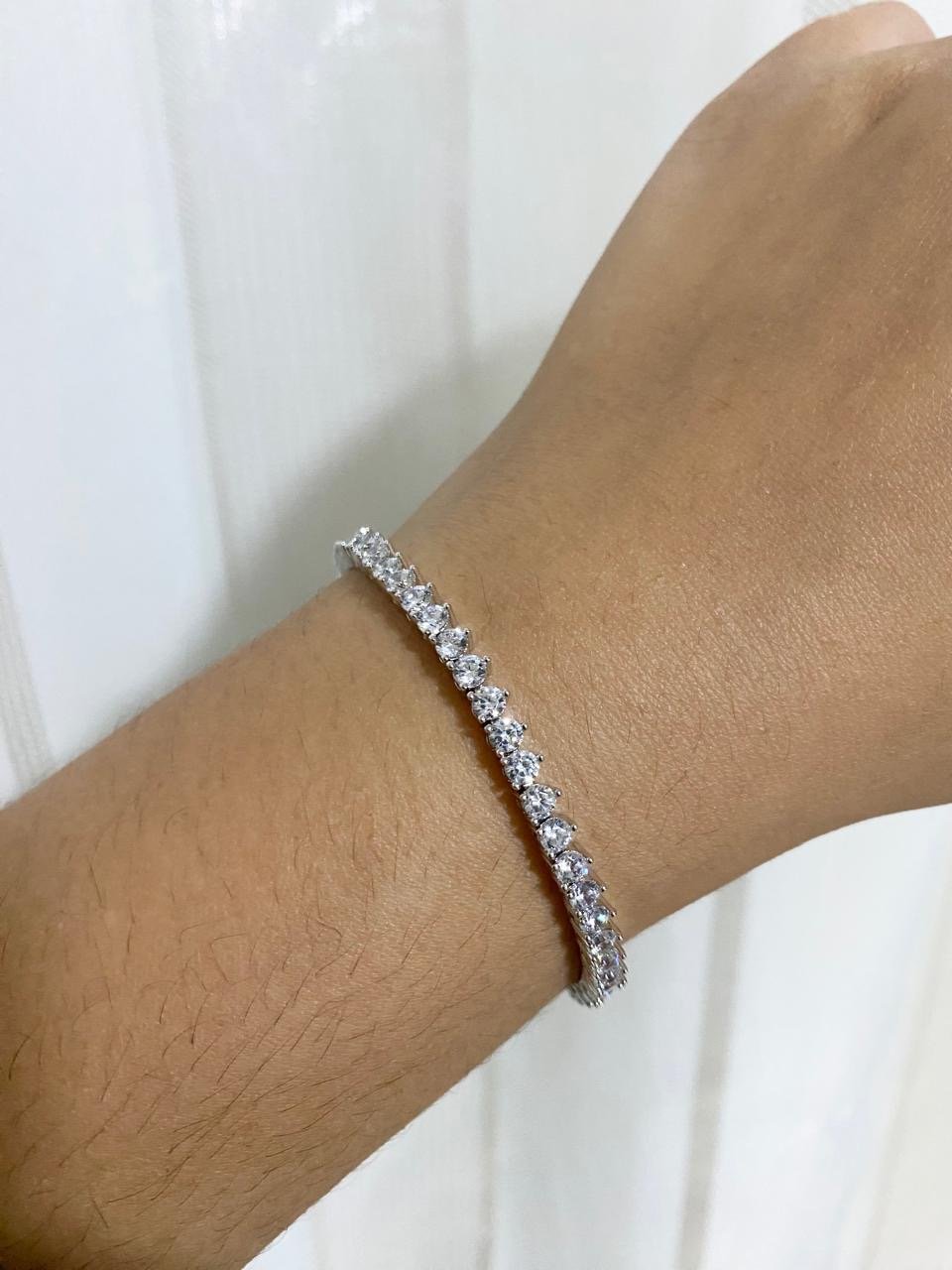 Pulseira Riviera 3 pontas 3mm ( Fecho Joia ) em Banho de Ródio Branco