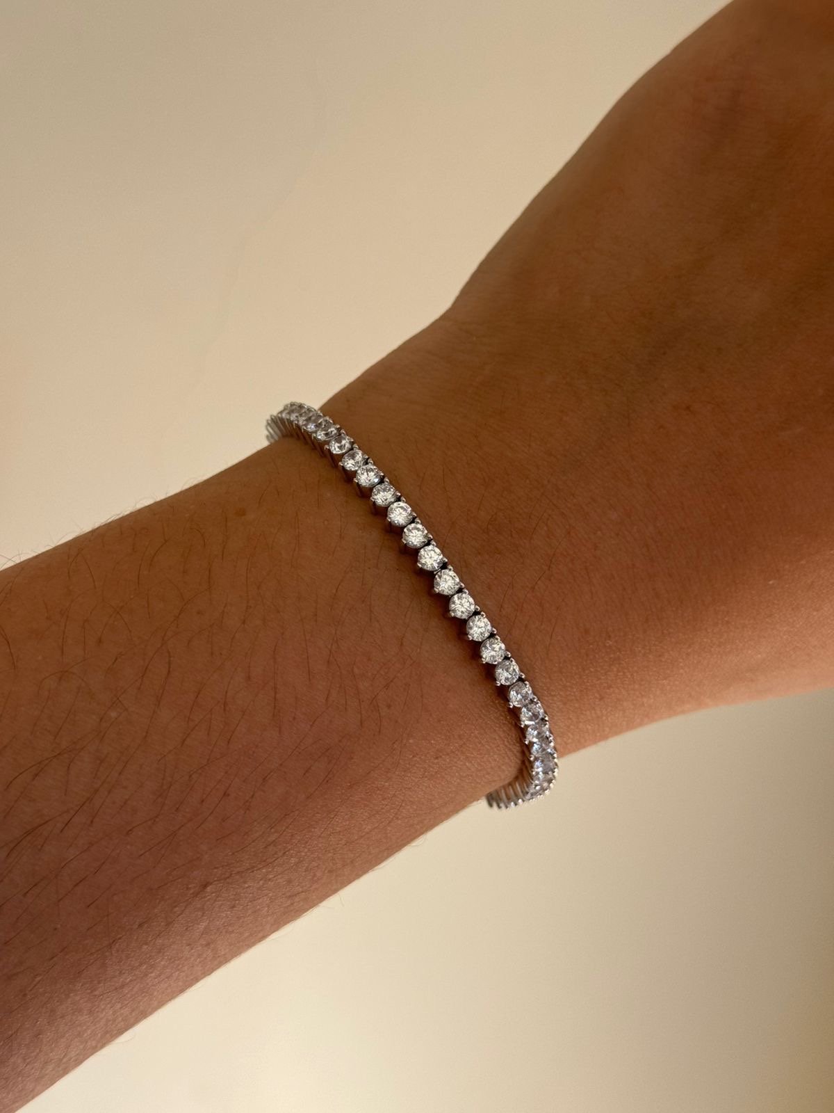 Pulseira Riviera 3 pontas 3mm ( Fecho Joia ) em Banho de Ródio Branco