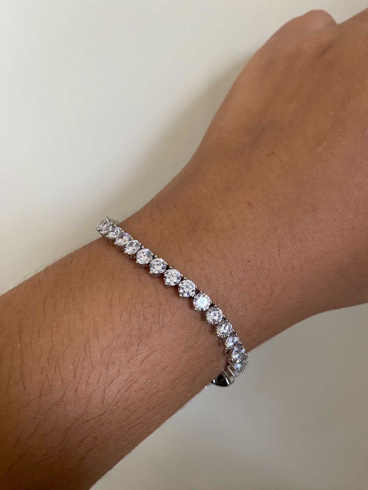 Pulseira Riviera 3 pontas 4mm Zircônia Crista (Fecho Joia) em Banho de Ródio Branco