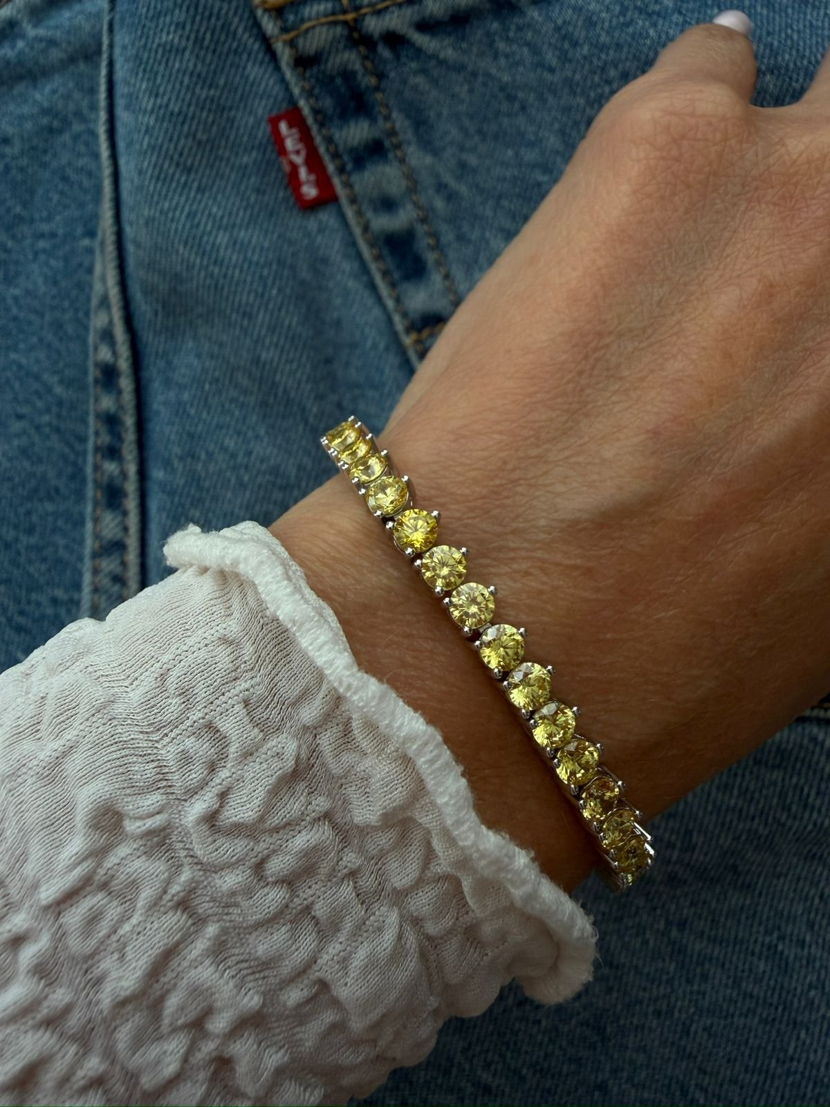Pulseira Riviera 3 pontas Citrino 4mm ( Fecho Joia) em Banho de Ródio Branco