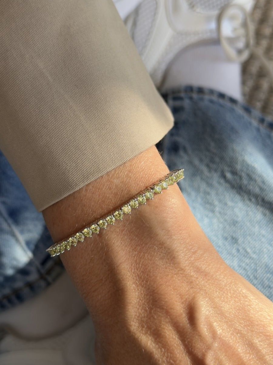 Pulseira Riviera 3 pontas com Zircônia Lima 3mm (Fecho Joia) em Banho de Ródio Branco