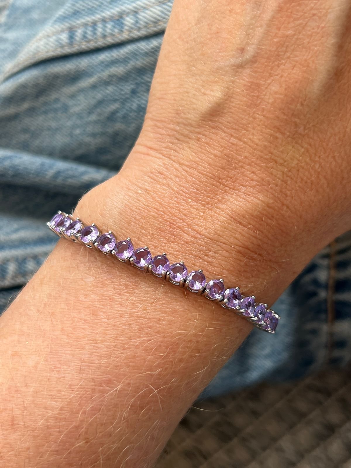 Pulseira Riviera 3 pontas Zircônia Lilas (Fecho Joia) em Banho de Ródio Branco