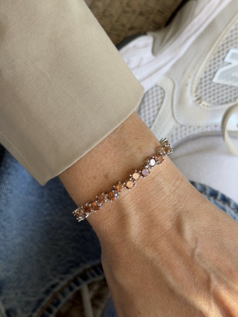Pulseira Riviera com Zircônia Coffe 4mm (Fecho Joia) em Banho de Ródio Branco