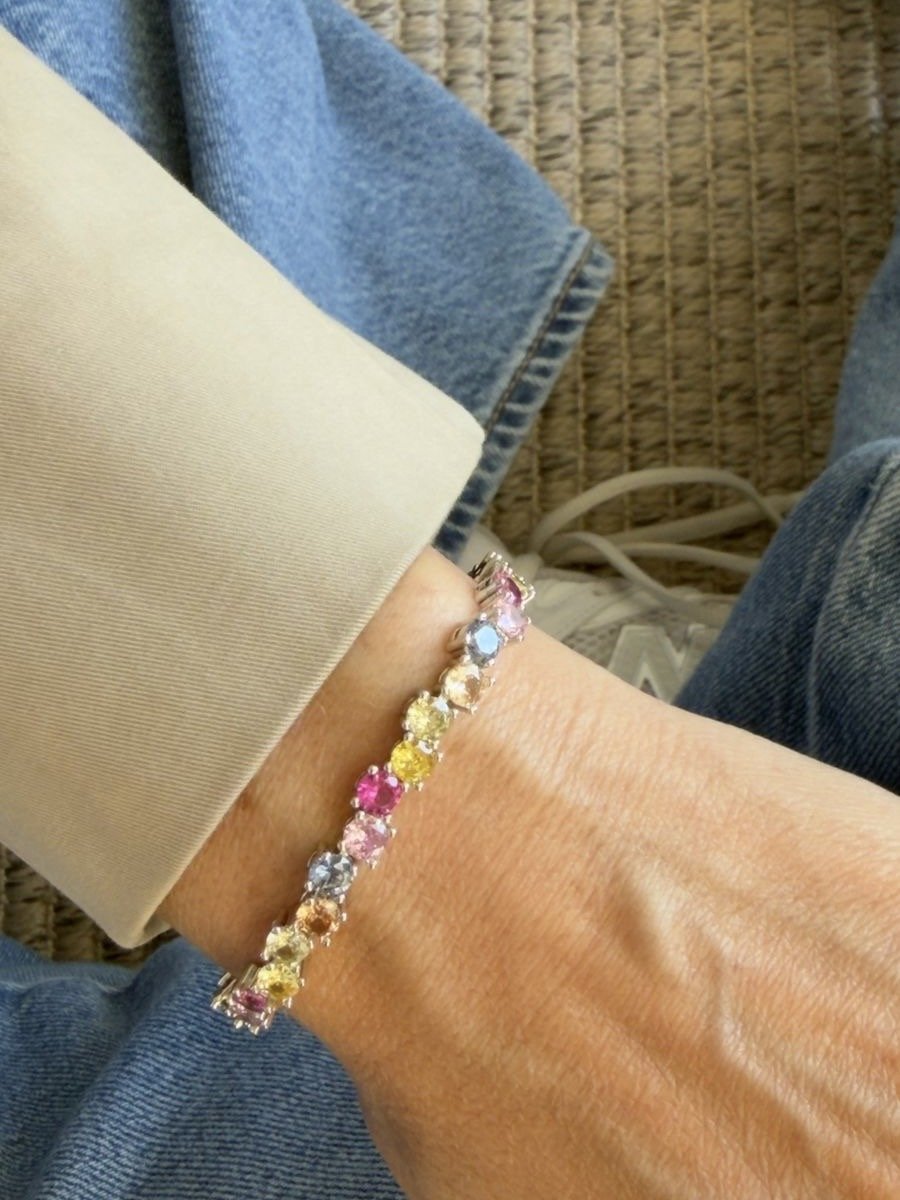 Pulseira Riviera com Zircônia Colorida 4mm (Fecho Joia) em Banho de Ródio Branco