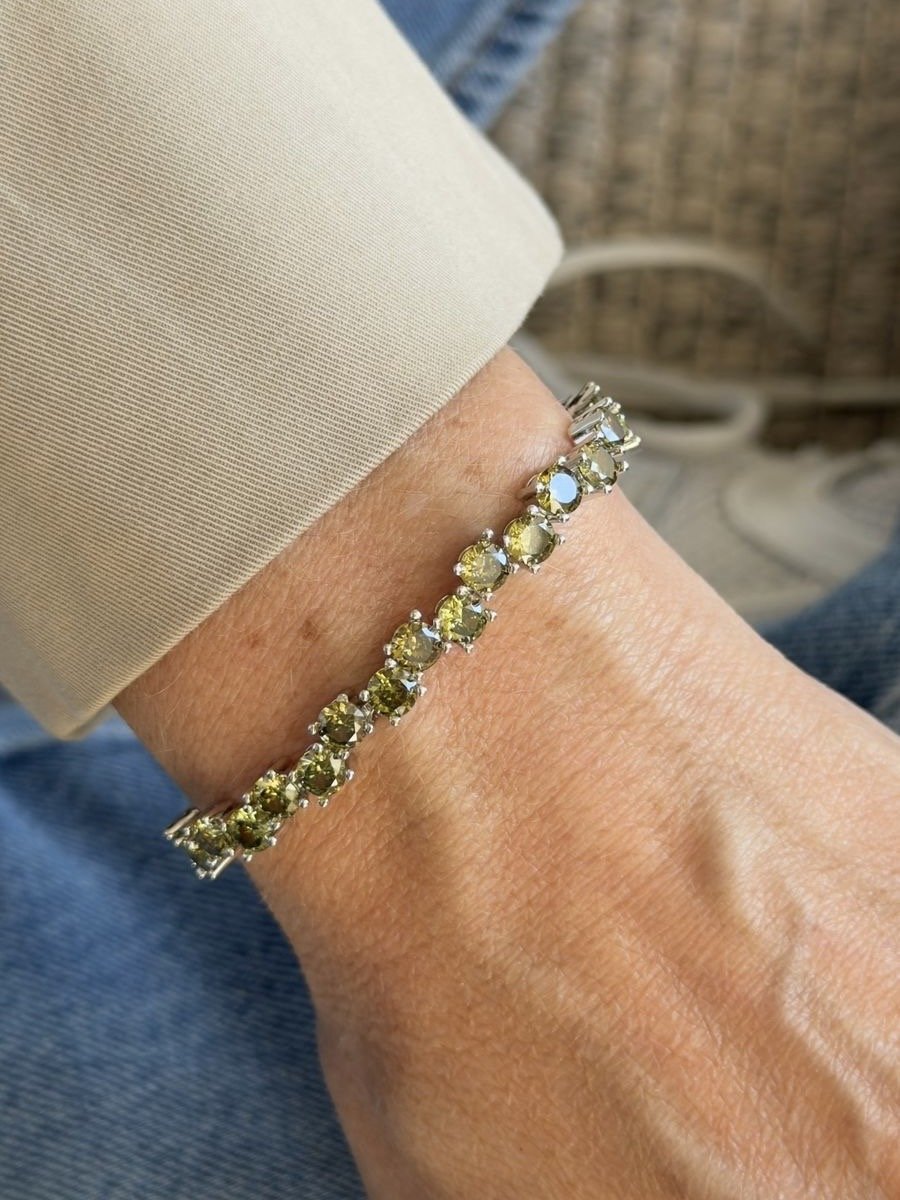 Pulseira Riviera com Zircônia Peridoto 4mm (Fecho Joia) em Banho de Ródio Branco