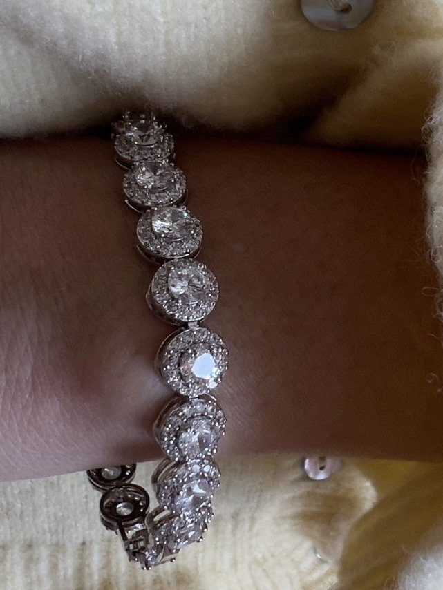 Pulseira Riviera Pavê com Zircônia Cristal (Fecho joia) em Banho de Ródio Branco