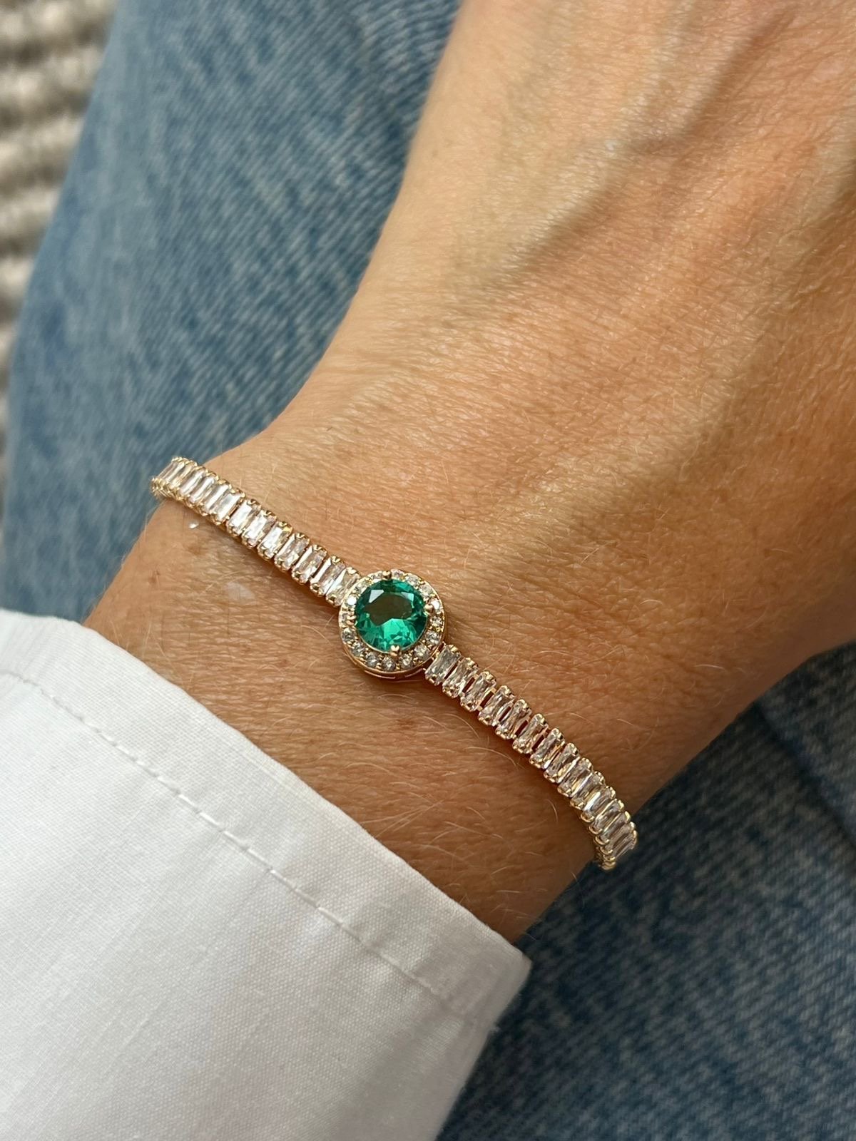 Pulseira Riviera Ponto de Luz com Zircônia Cristal e Turmalina (Fecho Joia) em Banho de Ouro