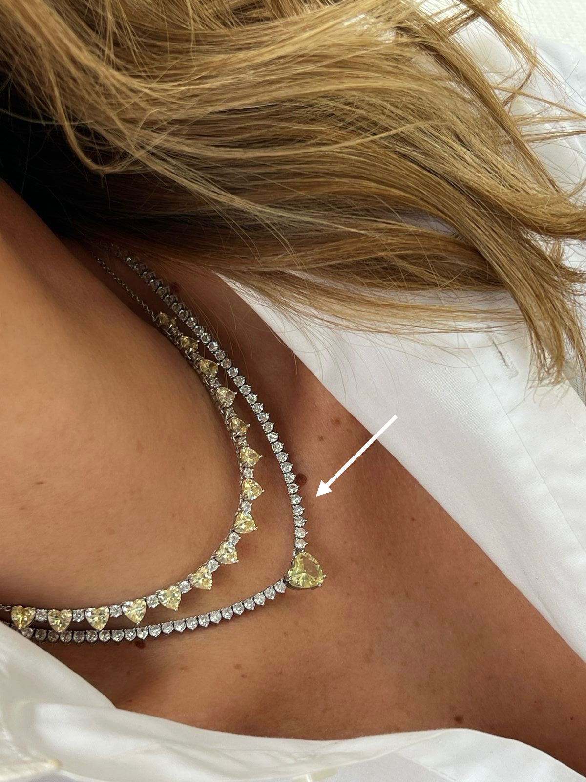 Riviera 3 pontas 3mm com Coração Zircônia Cristal e Citrino (Fecho Joia) em Banho de Ródio Branco