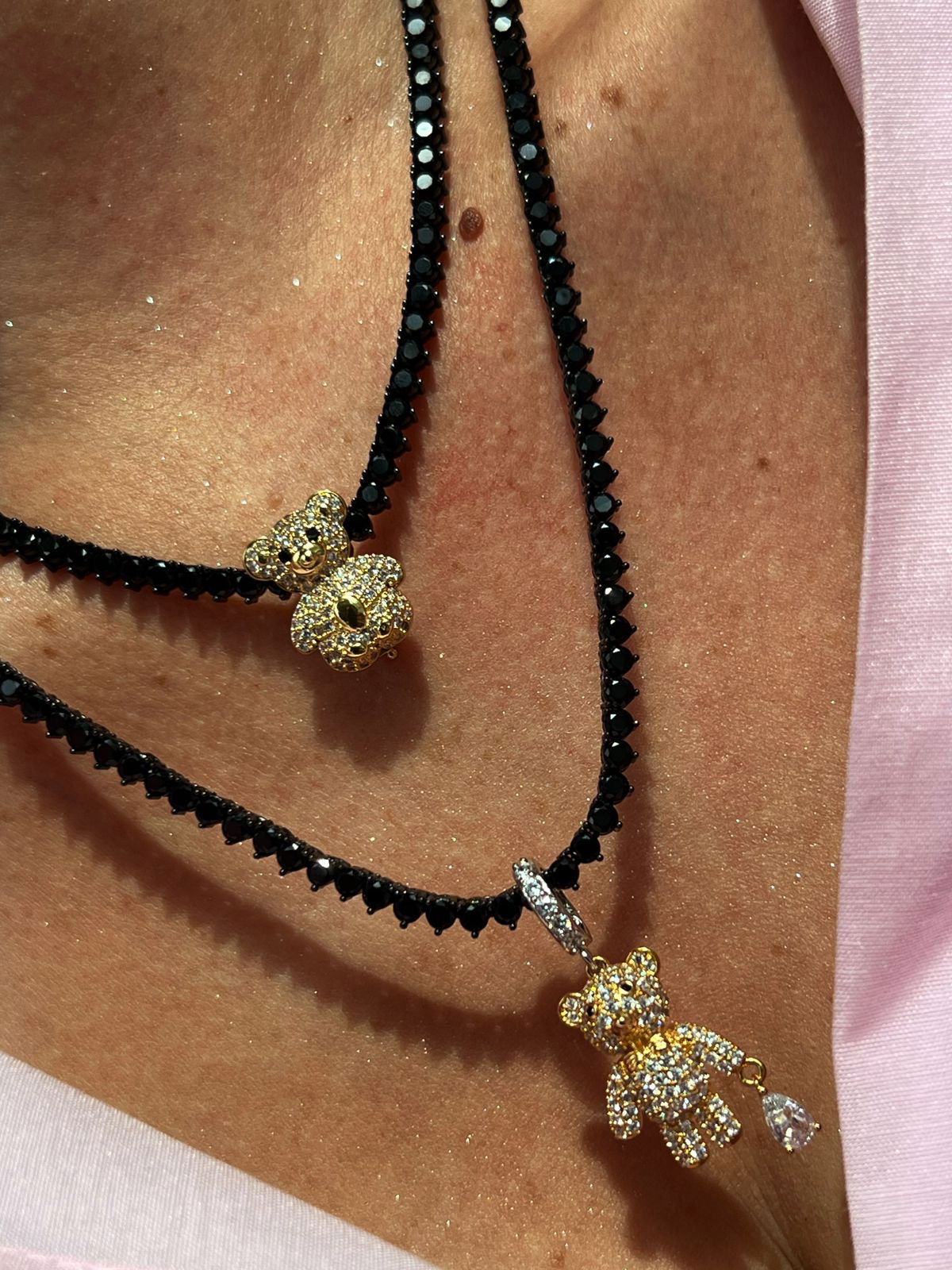 Riviera 3 Pontas 50cm com Zircônia Black (Fecho Joia) em Banho de Ródio Negro