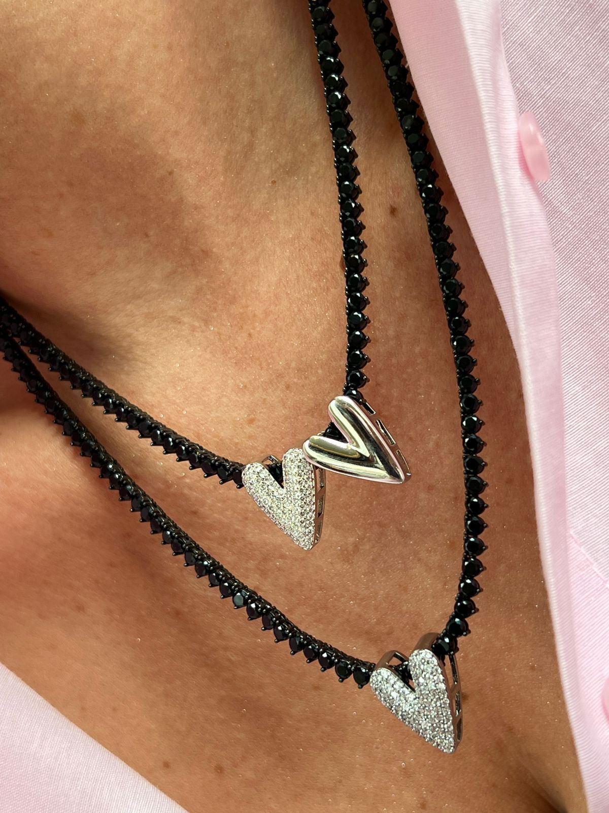 Riviera 3 Pontas 50cm com Zircônia Black (Fecho Joia) em Banho de Ródio Negro