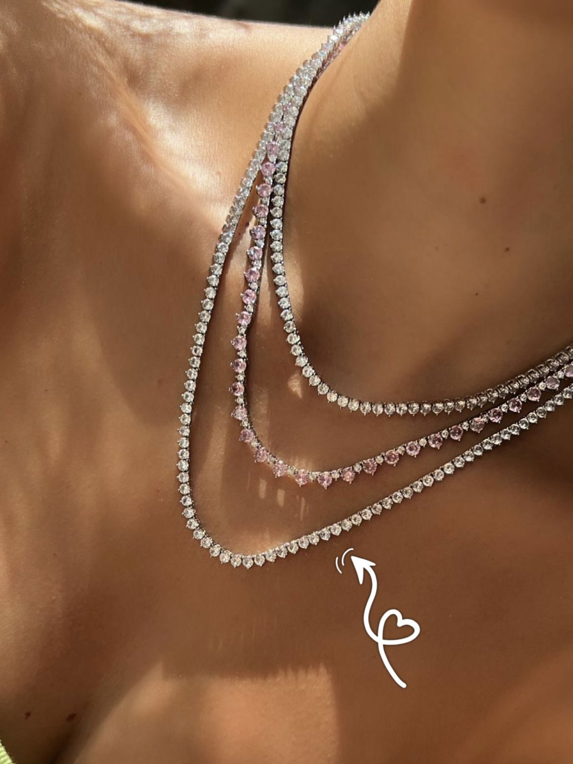 Riviera 3 Pontas com Zircônia Cristal 50cm ( Fecho Joia ) em Banho de Ródio Branco