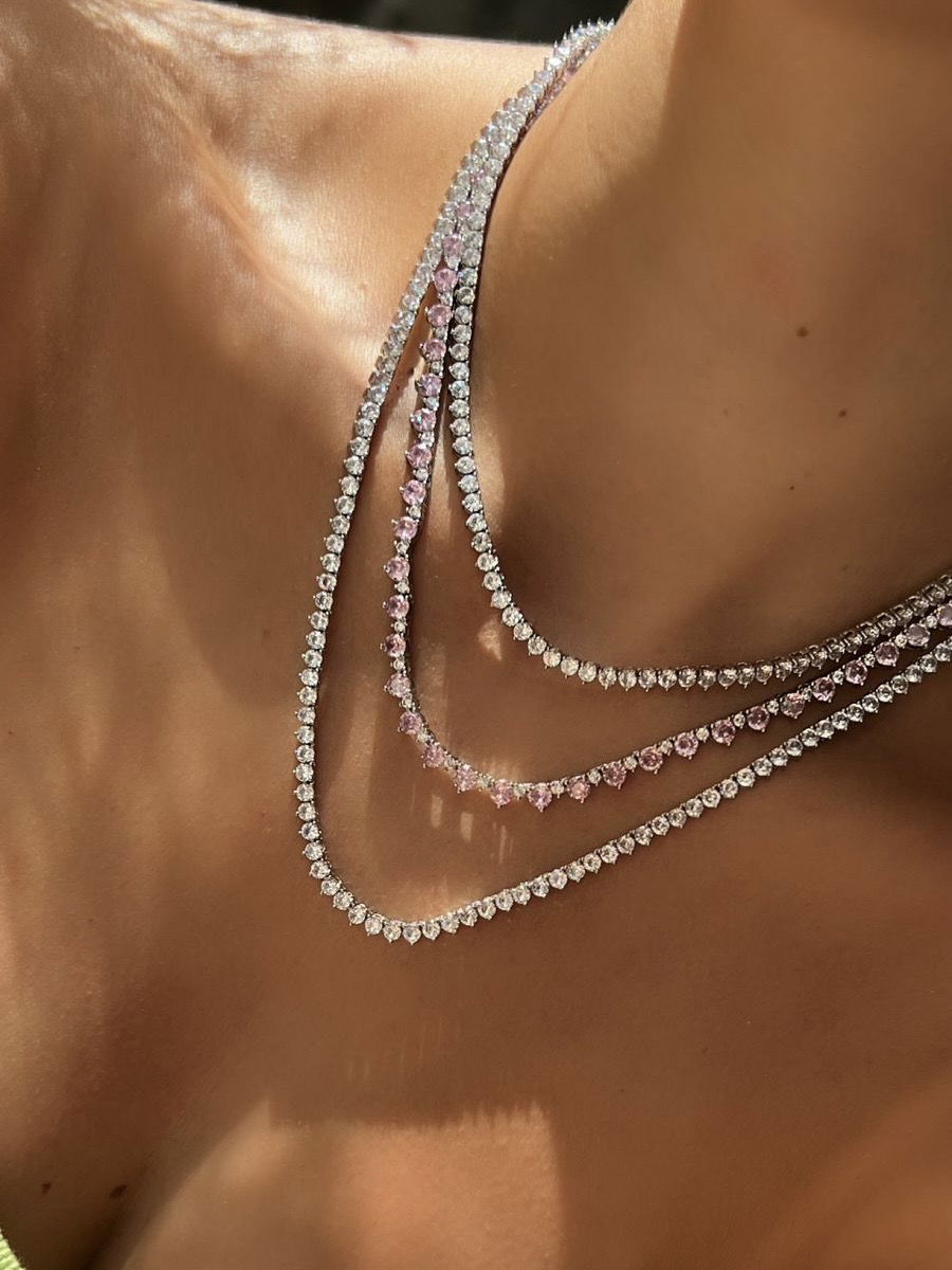 Riviera 3 Pontas com Zircônia Cristal 50cm ( Fecho Joia ) em Banho de Ródio Branco