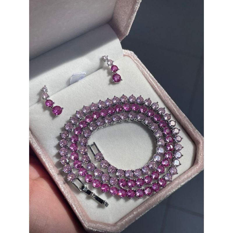 Riviera 3 Pontas Degrade de Rosa ( Fecho Joia) em Banho de Ródio Branco