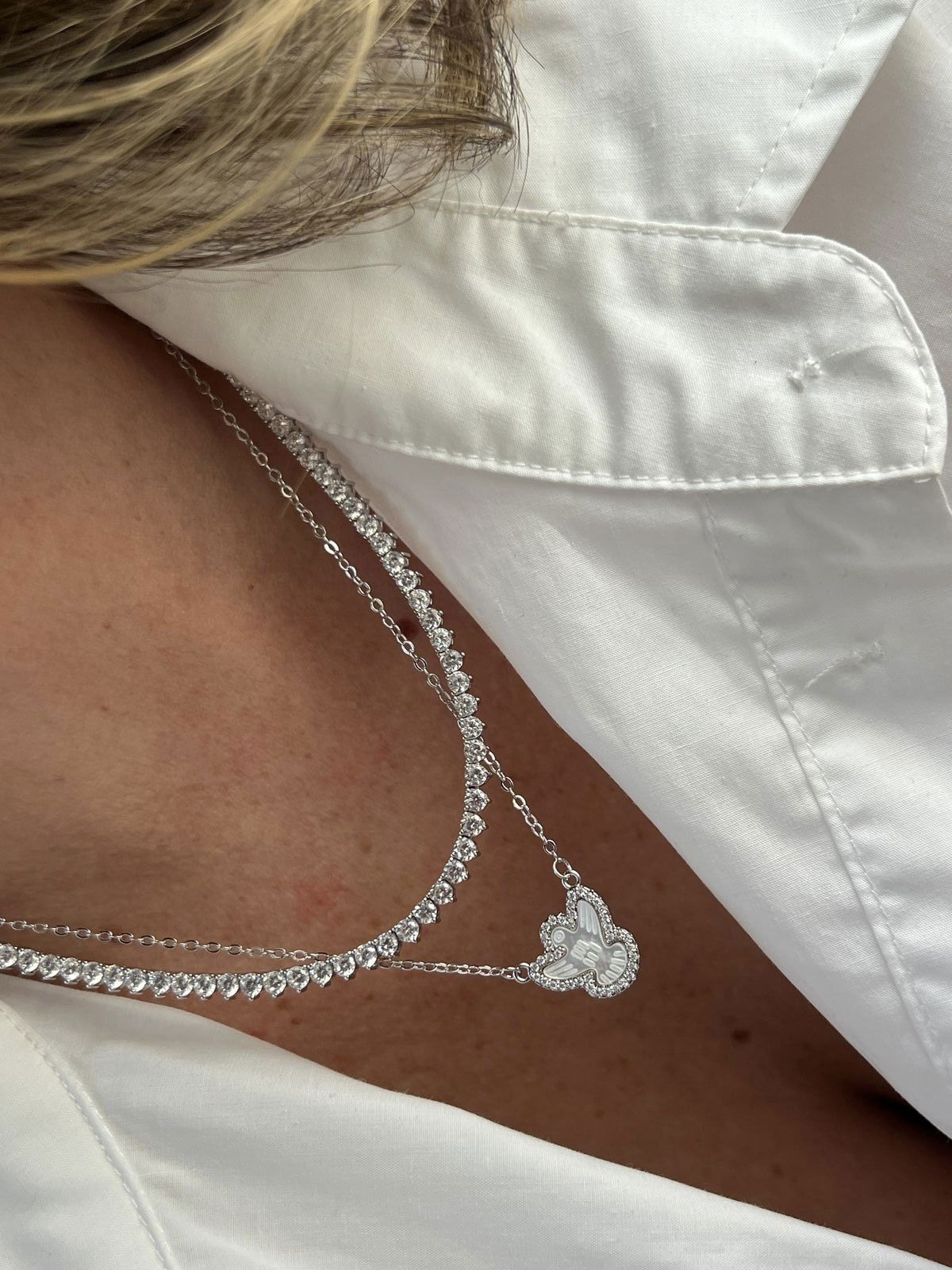 Riviera 3 pontas Zircônia Cristal 3mm (Fecho Joia) em Banho de Ródio Branco