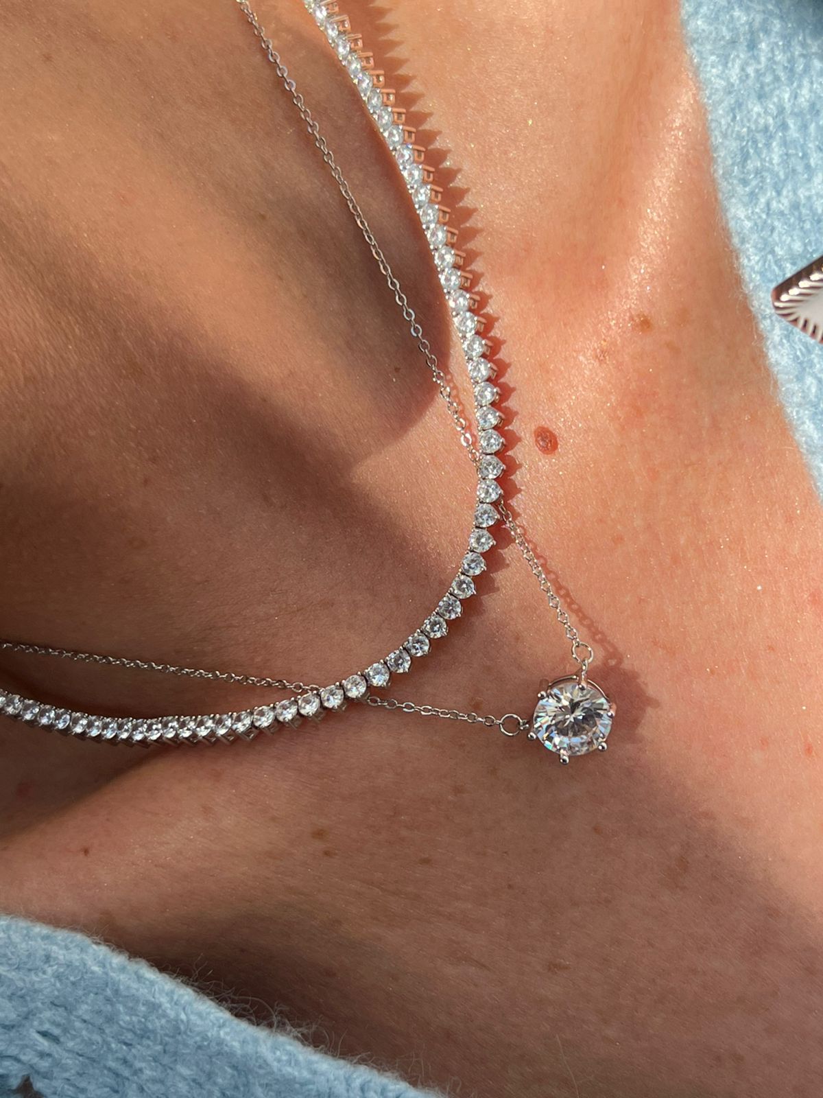 Riviera 3 pontas Zircônia Cristal 3mm (Fecho Joia) em Banho de Ródio Branco