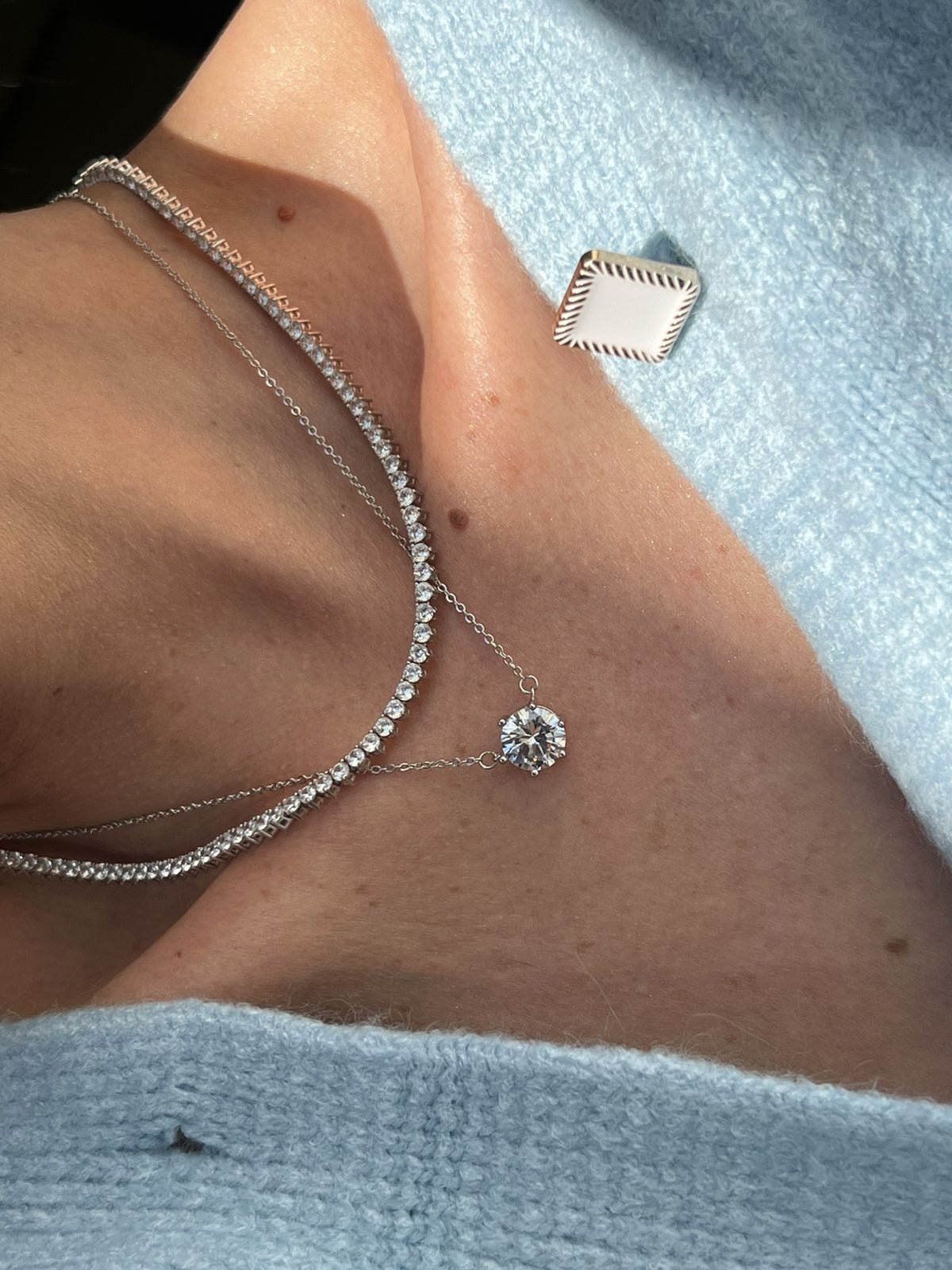 Riviera 3 pontas Zircônia Cristal 3mm (Fecho Joia) em Banho de Ródio Branco