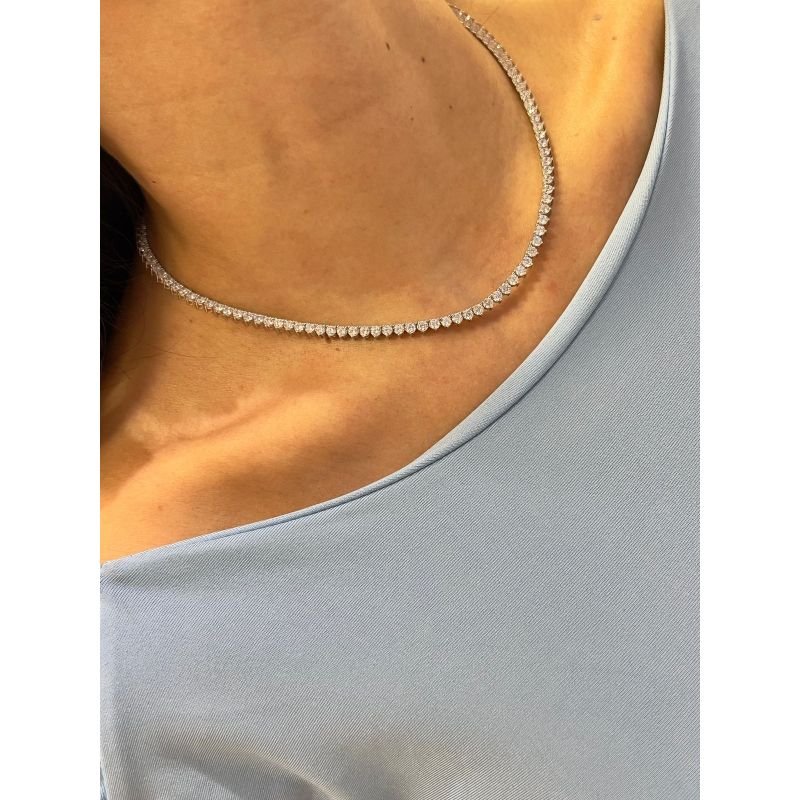 Riviera 3 pontas Zircônia Cristal 3mm (Fecho Joia) em Banho de Ródio Branco