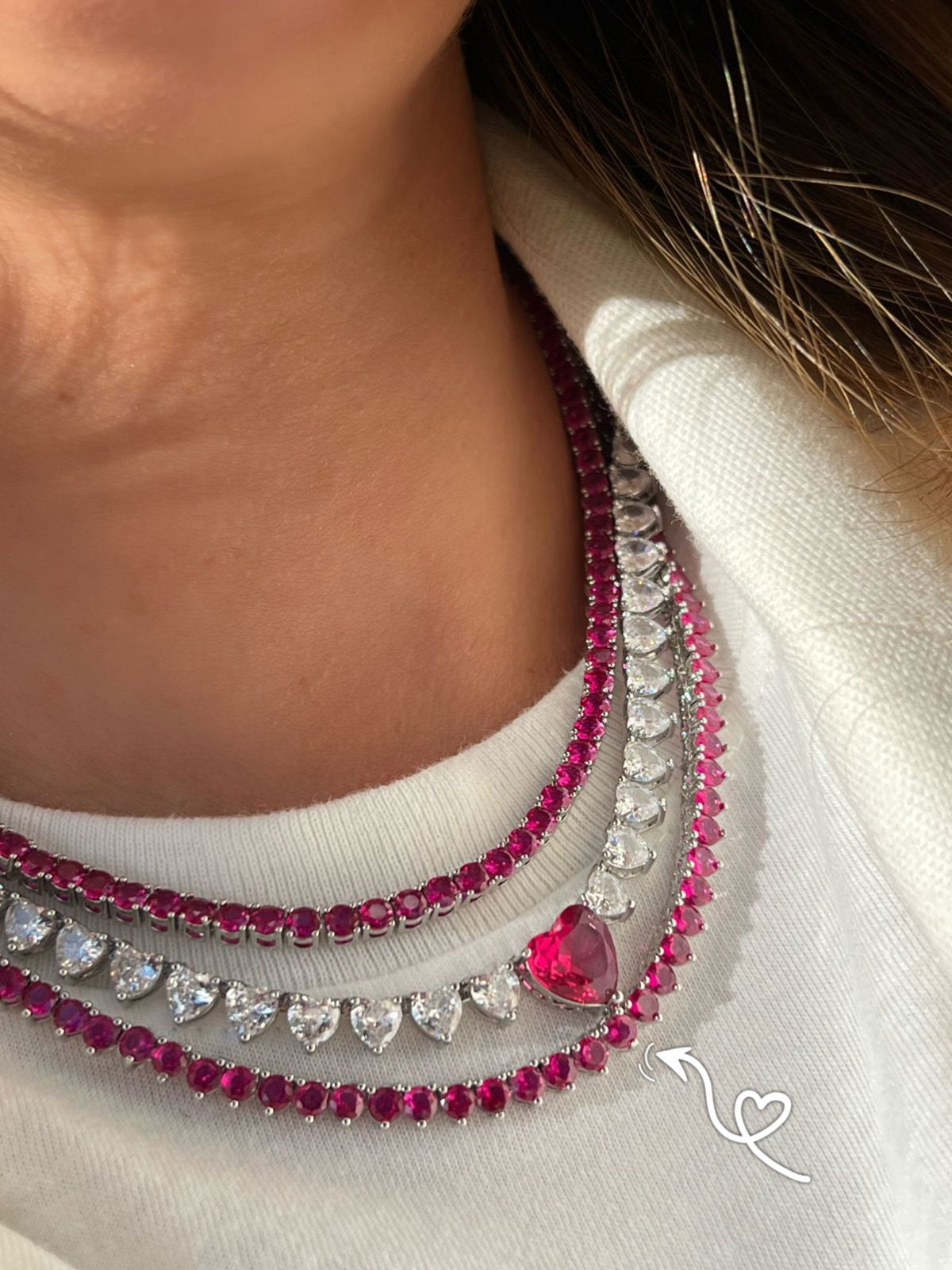 Riviera Anne 3 pontas Zircônia Pink ( Fecho Joia) em Banho de Ródio Branco