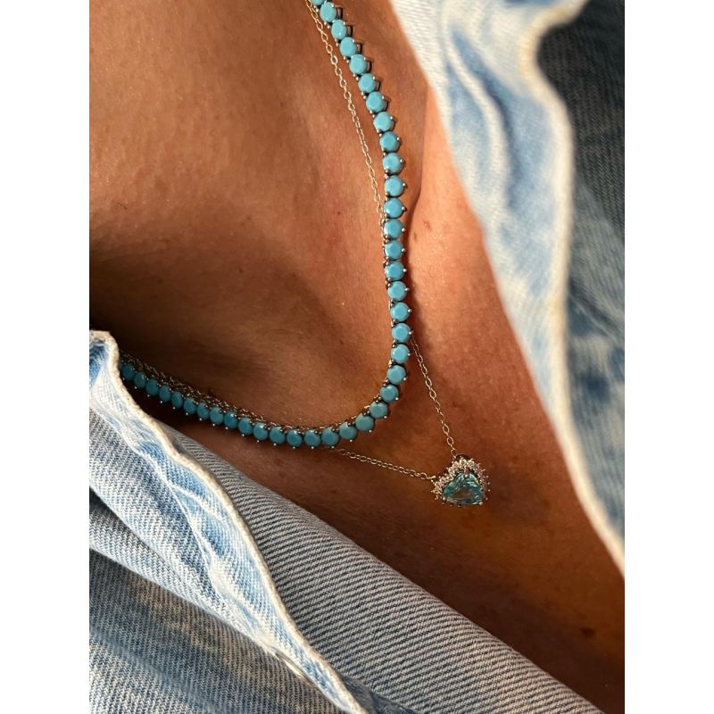 Riviera 3 pontas Zircônia Turqueza 4mm (Fecho Joia) em Banho de Ródio Branco