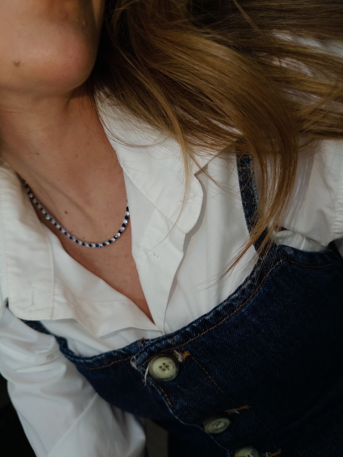 Riviera 3mm com a Zircônia Mista Cristal e Azul (Fecho Joia) em Banho de Ródio Branco