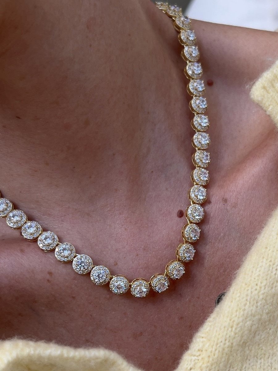 Riviera + Brinco Pavê com Zircônia Cristal (Fecho Joia) em Banho de Ouro