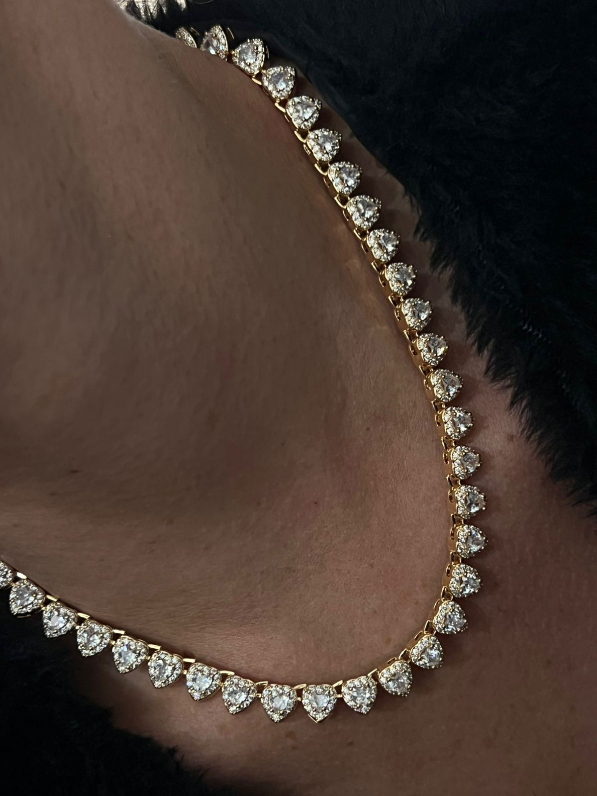 Riviera com Corações Cristal ( Fecho Joia) em Banho de Ouro