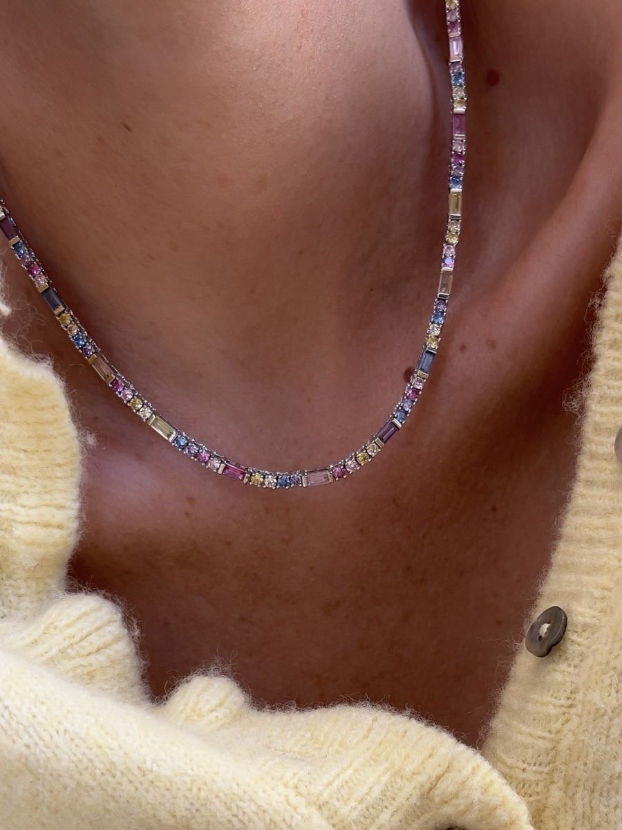 Riviera com Zircônia Colors (Fecho Joia) em Banho de Ródio Branco