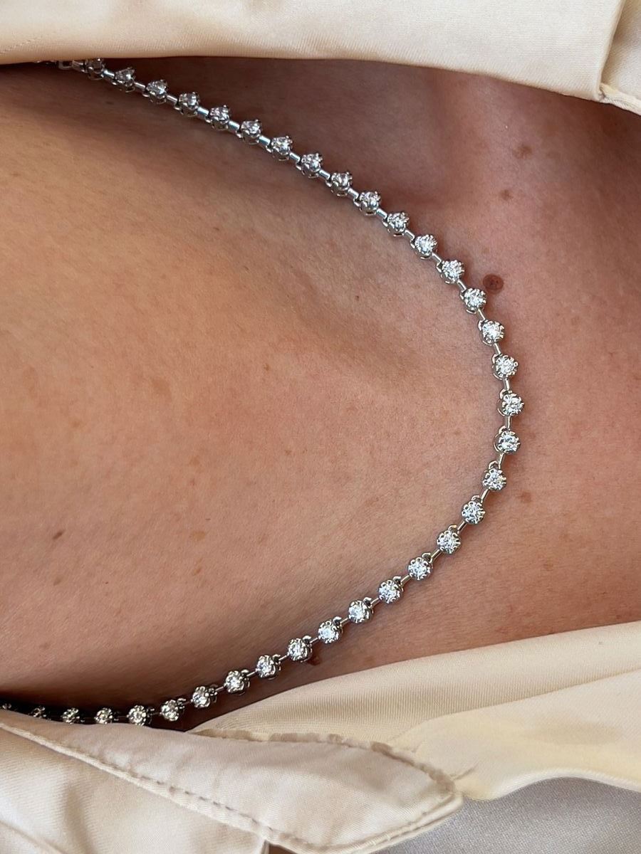 Riviera com Zircônia Cristal 40cm (Fecho Joia) em Banho de Ródio Branco