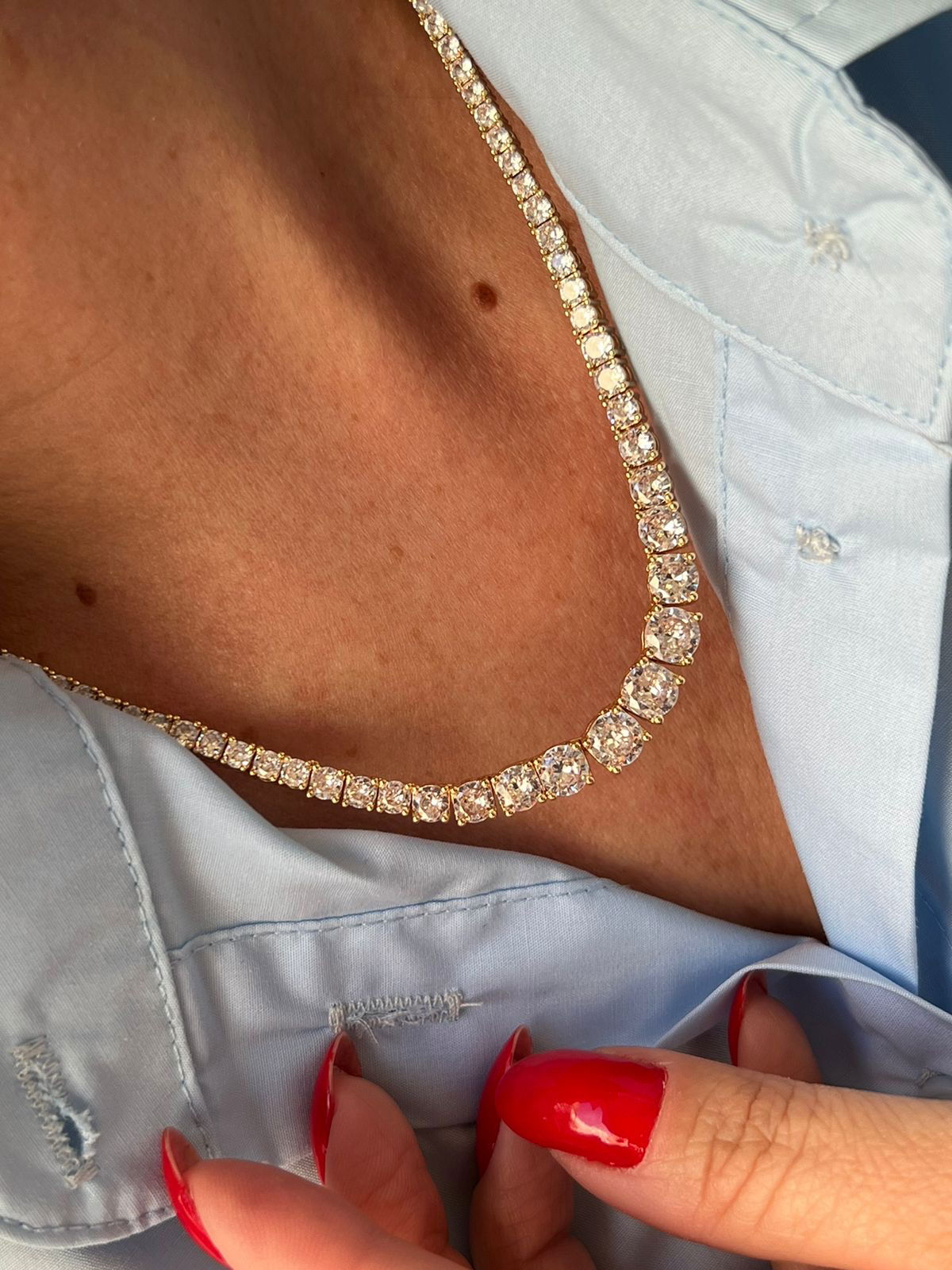 Riviera com Zircônia Cristal Degrade (Fecho Joia ) em Banho de Ouro