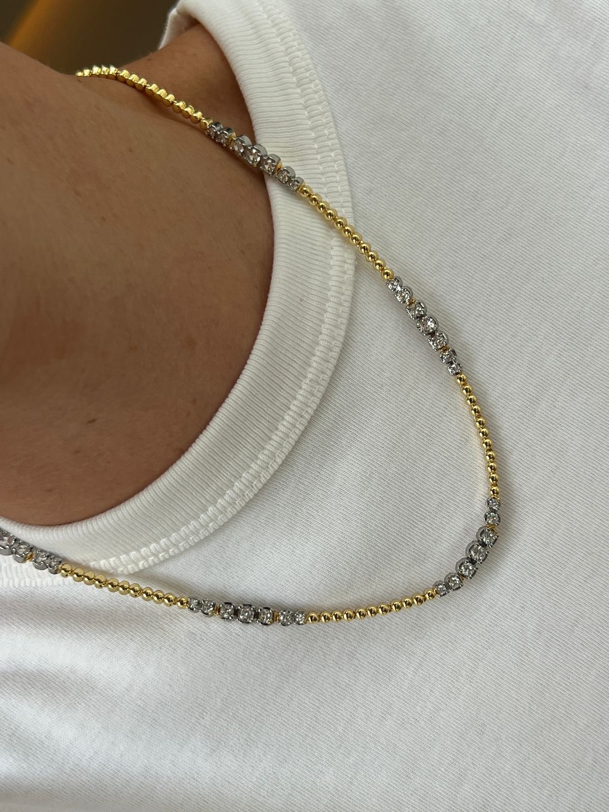 Riviera com Zircônia Cristal (Fecho Joia) Duo de Banho Ouro + Ródio Branco