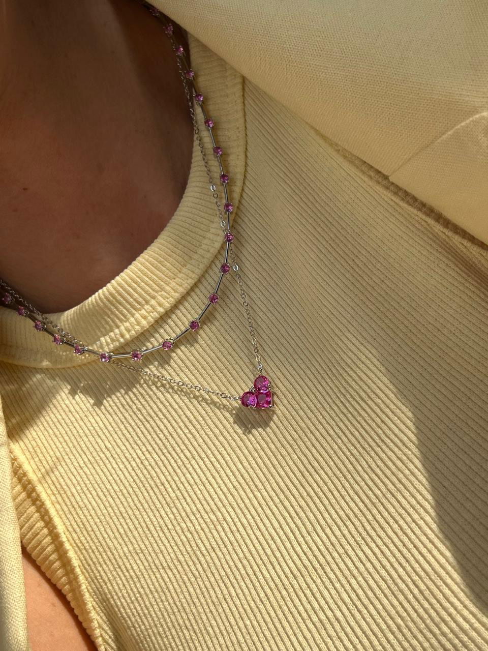 Riviera Palito com Zircônia Pink (Fecho Joia) em Banho de Ródio Brancon