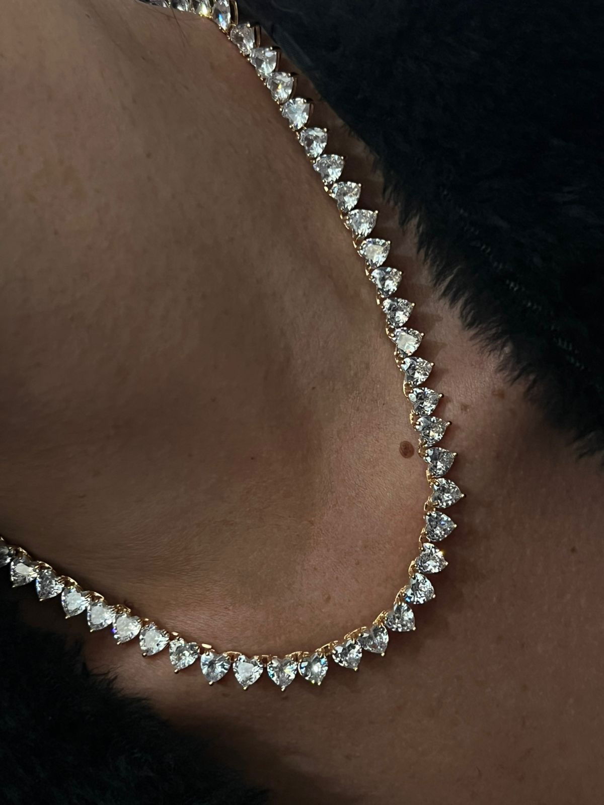 Riviera Coração Cristal ( Fecho Joia ) em Banho de Ouro