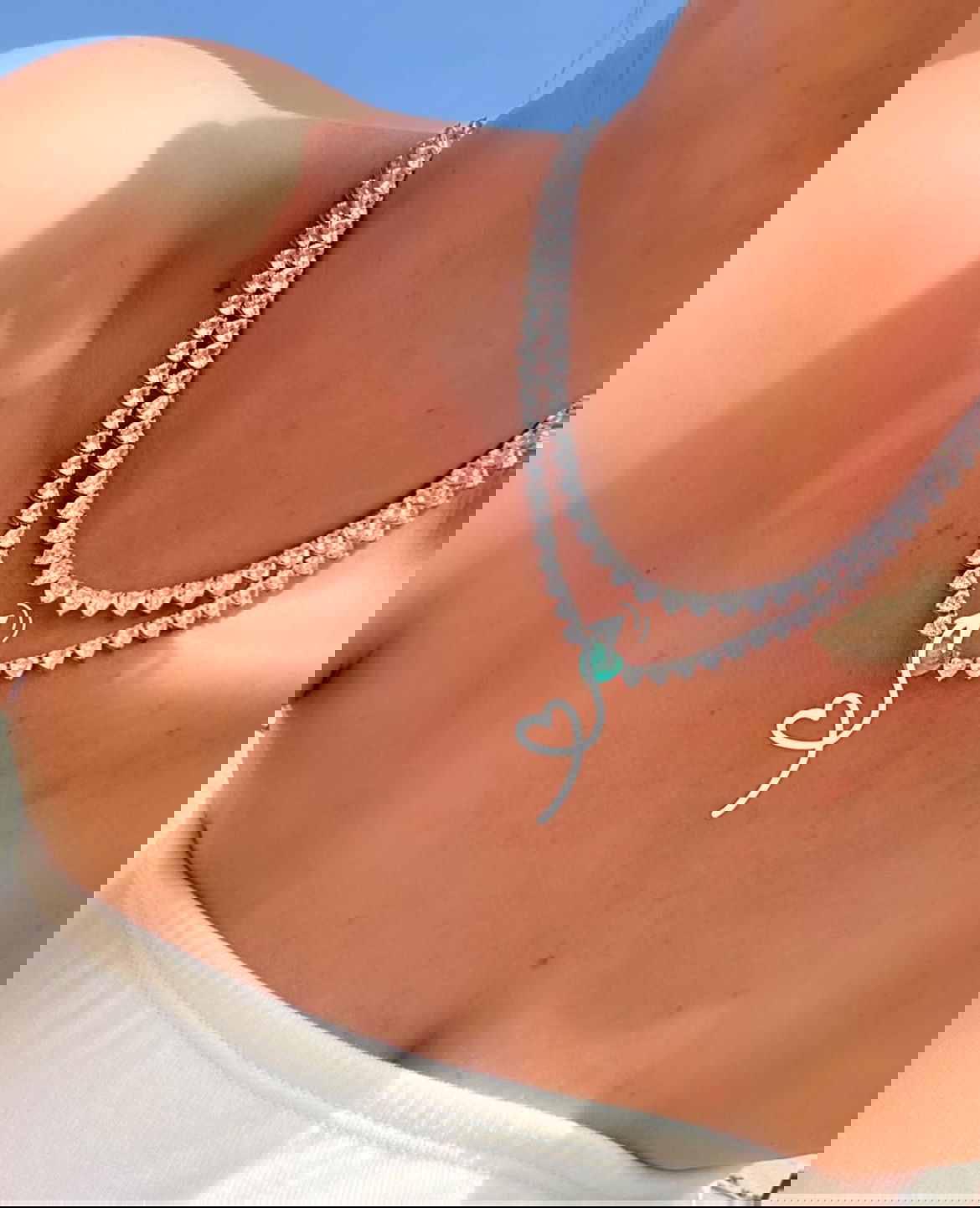 Riviera Coração Cristal ( Fecho Joia ) em Banho de Ródio Branco