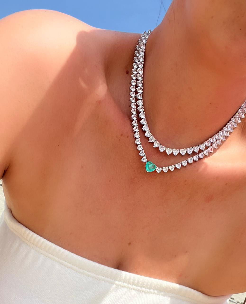 Riviera Coração Cristal ( Fecho Joia ) em Banho de Ródio Branco