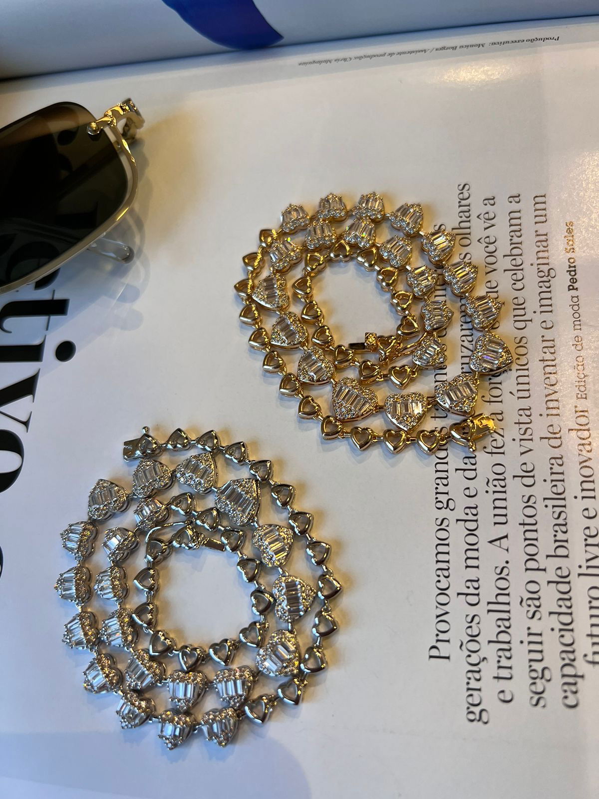 Riviera Coração Zircônia Cristal (Fecho Joia) em Banho de Ouro