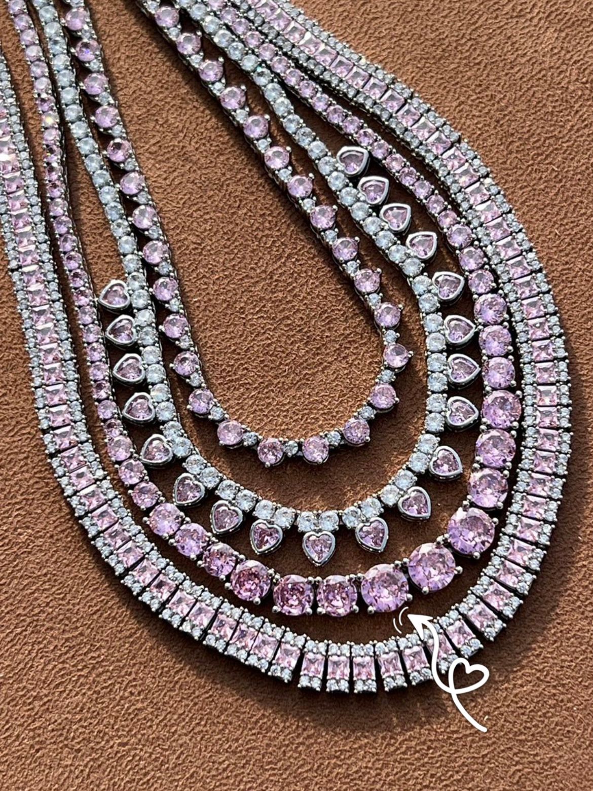 Riviera Degrade Rosa Claro ( Fecho Joia ) em Banho de Ródio Branco