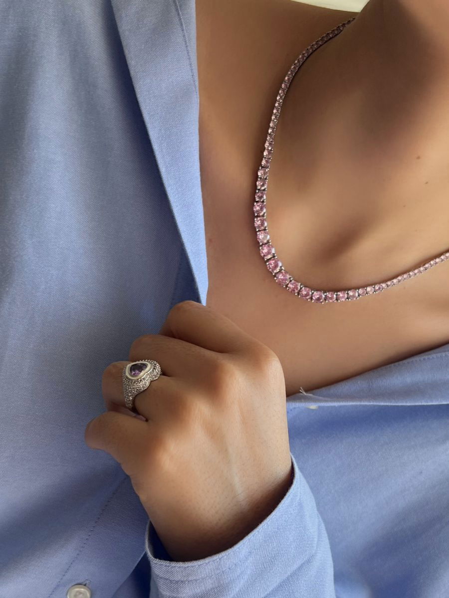 Riviera Degrade Rosa Claro ( Fecho Joia ) em Banho de Ródio Branco